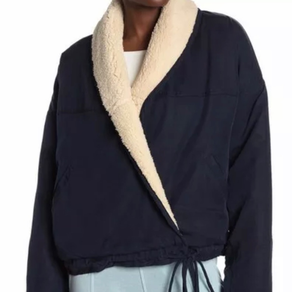 Free People Reversible Faux Shearling Jacket NAVY